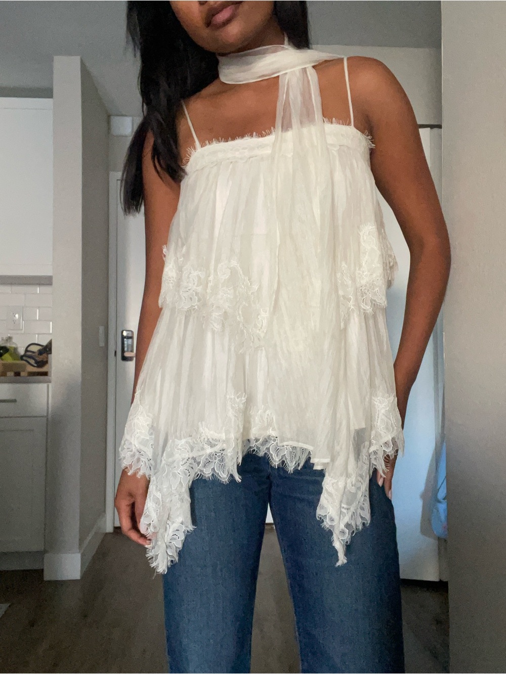 Lace Camisole Top With Scarf